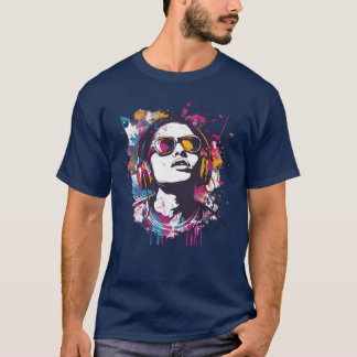 Camiseta Arte musical vibrante com retro de Fones de ouvido