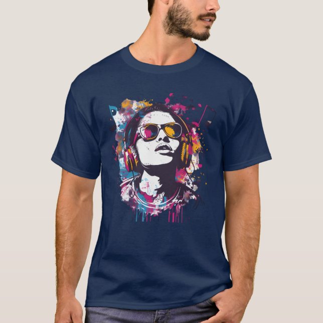 Camiseta Arte musical vibrante com retro de Fones de ouvido (Frente)