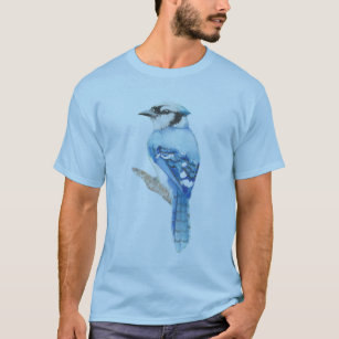 Camiseta Arte Natural De Pássaro Azul De Cor-De-Água