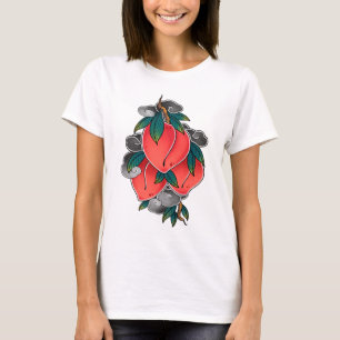 Camiseta Arte Neotradicional de Tatuagem de Pêssego Japonês