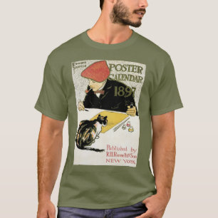 Camiseta Arte Nova Antiga, Artista Pintando com Gato de Est
