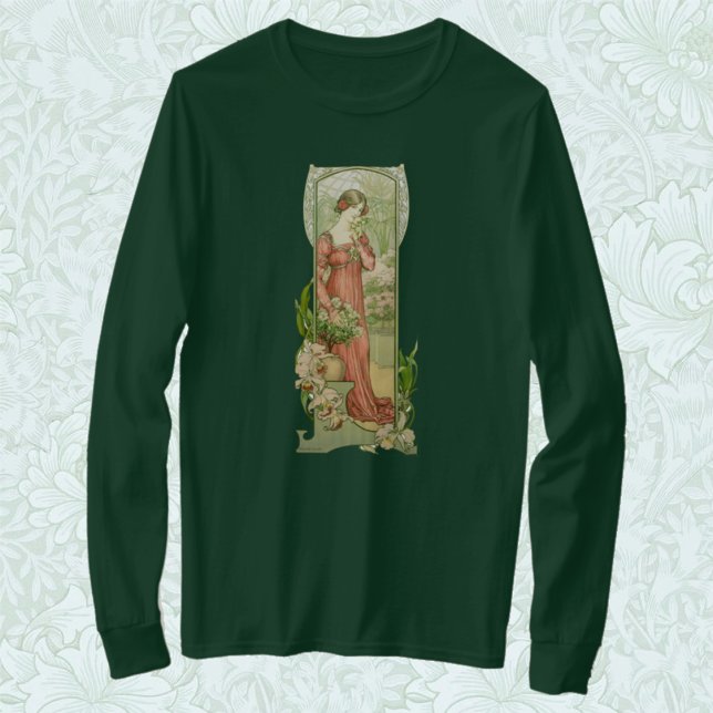 Camiseta Arte Nova Antiga Senhora da Estufa Elegante  (Criador carregado)