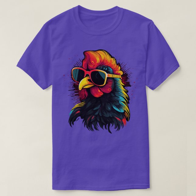 Camiseta Arte Óculos de sol Galinha Presente Frango Engraça (Frente do Design)