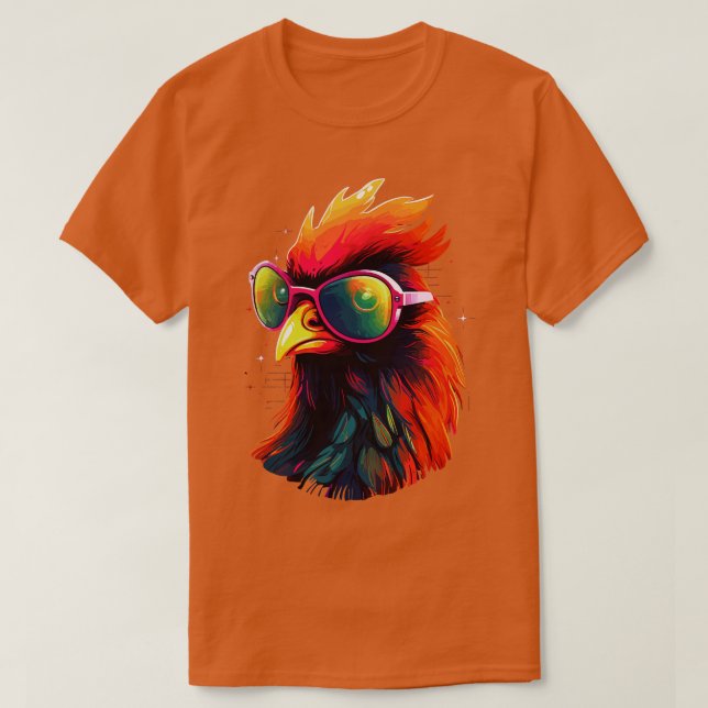 Camiseta Arte Óculos de sol Galinha Presente Frango Engraça (Frente do Design)