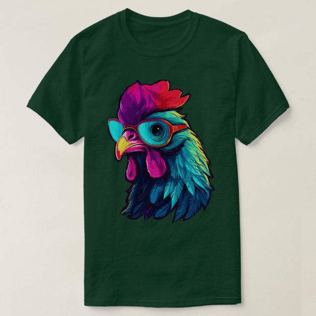 Camiseta Arte Óculos de sol Galinha Presente Frango Engraça (Frente do Design)