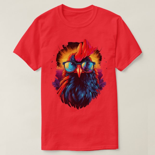Camiseta Arte Óculos de sol Galinha presente Frango Engraça (Frente do Design)