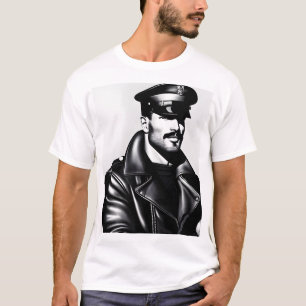 Camiseta Arte Oficial Ícone LGBTQ Gay Couro Pai Motoqueiro