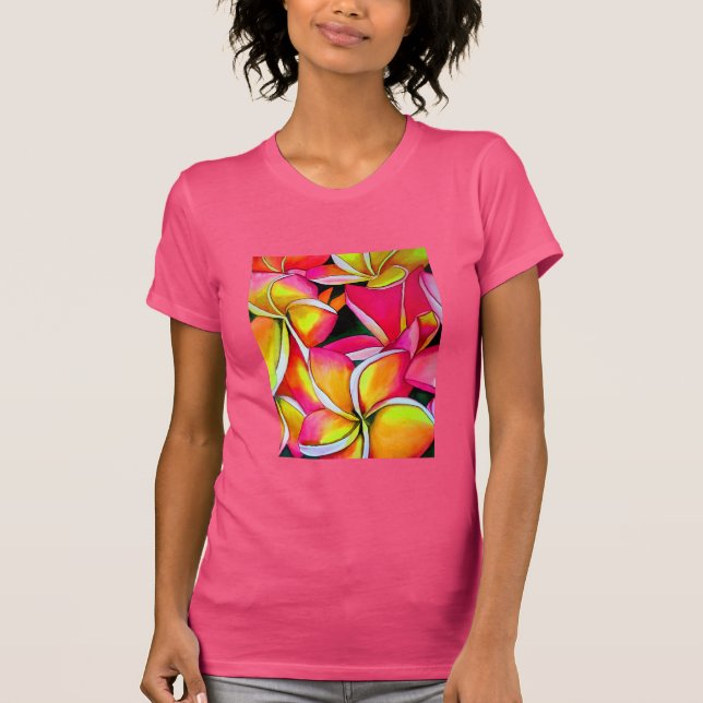 Camiseta Arte original da flor Tropical Neon Frangipani (Frente)
