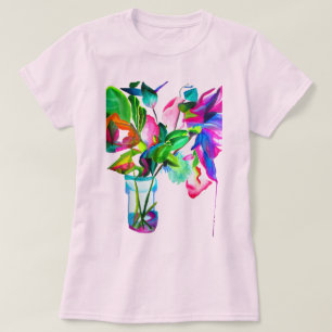 Camiseta Arte original da flor Tropical Neon Frangipani
