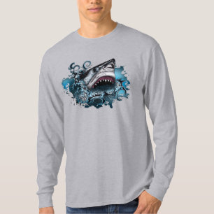 Camiseta Arte Ousada de Tubarão Oceano Salpico Aventura