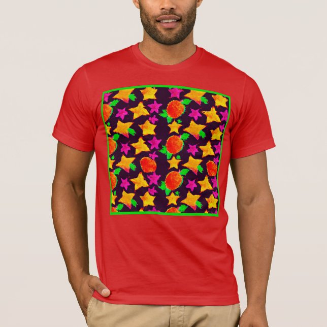 Camiseta Arte Padrão de Estrelas Coloridas Dinâmicas (Frente)