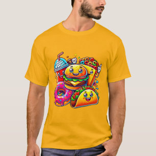 Camiseta Arte para Caracteres de Comida Rápida Feliz