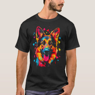 Camiseta Arte Pastor Alemão Cão Amor Corações