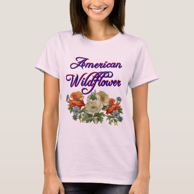 Camiseta Arte Patriótica de Flor Silvestre Americana (Frente)