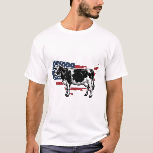 Camiseta Arte Patriótica de Vaca Design Vintage Fazenda EUA