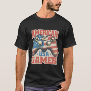 Camiseta Arte Patriótica do Controlador do Gamer Americano 
