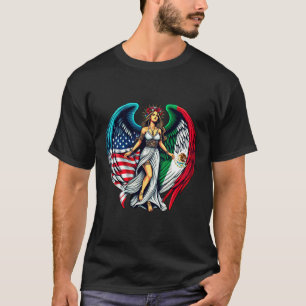 Camiseta Arte Patriótico de Anjo com Bandeiras Americana e