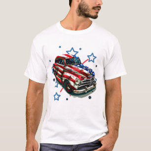 Camiseta Arte Patriótico de Automóvel Retrô