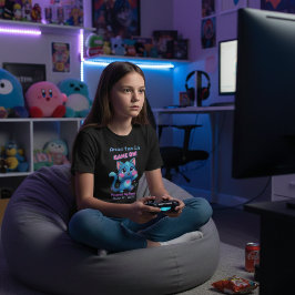 Camiseta Arte Pessoal de Pixel Azul Fofo de Gato "Jogo Inic