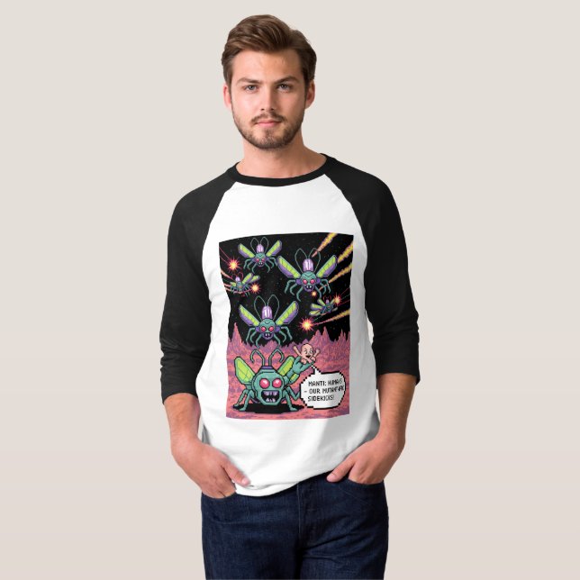 Camiseta Arte Pixel de Alienígenas Manti de Arcada Retro -  (Frente Completa)