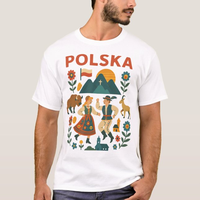 Camiseta Arte Plana Montanhesa Folk Polska (Frente)