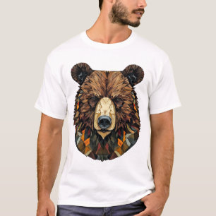 Camiseta Arte Poligonal de um Rosto de Urso