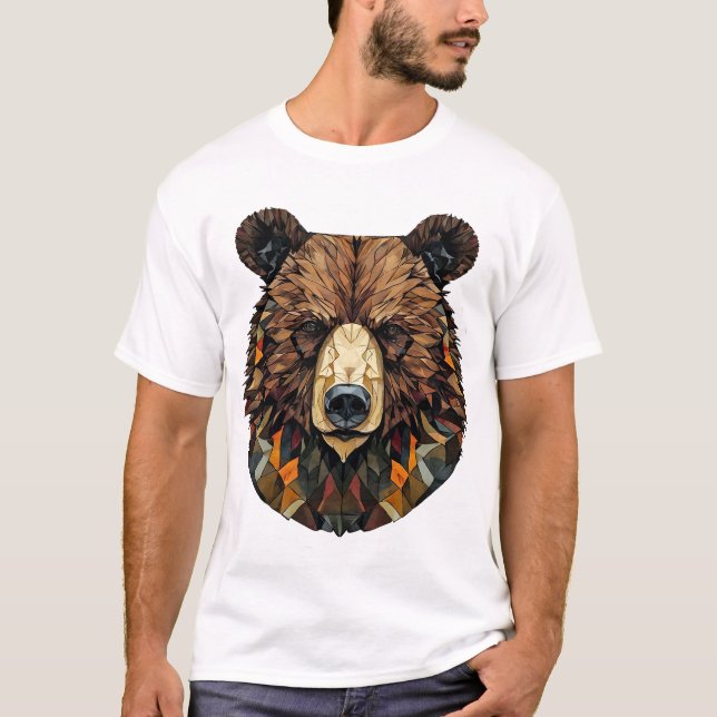 Camiseta Arte Poligonal de um Rosto de Urso (Frente)