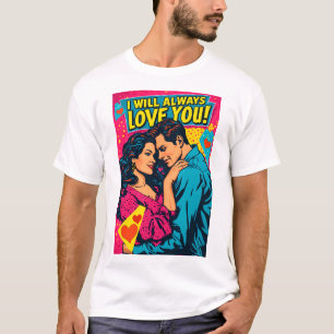 Camiseta Arte Pop Amor Romântico Azul Magenta Amarelo