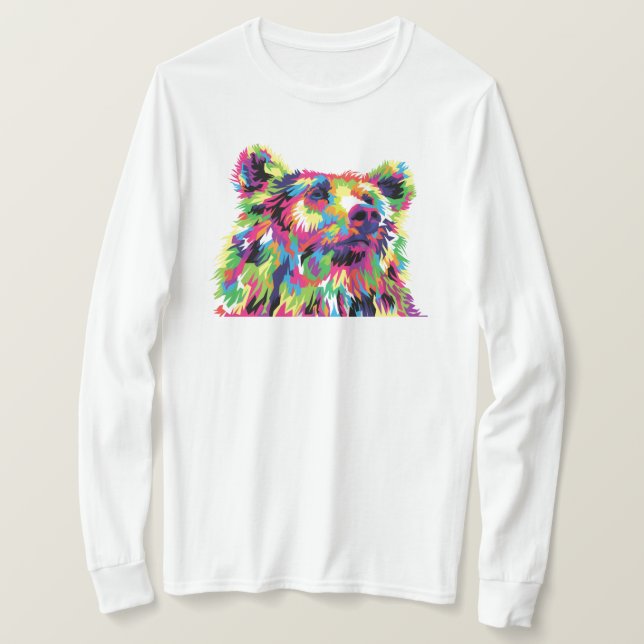 Camiseta Arte pop colorida de urso grizzly (Frente do Design)