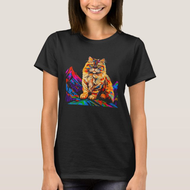 Camiseta Arte Pop de Gato Persa (Frente)