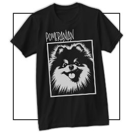 Camiseta Arte Pop Dramática Pomerânia Branco sobre Preto