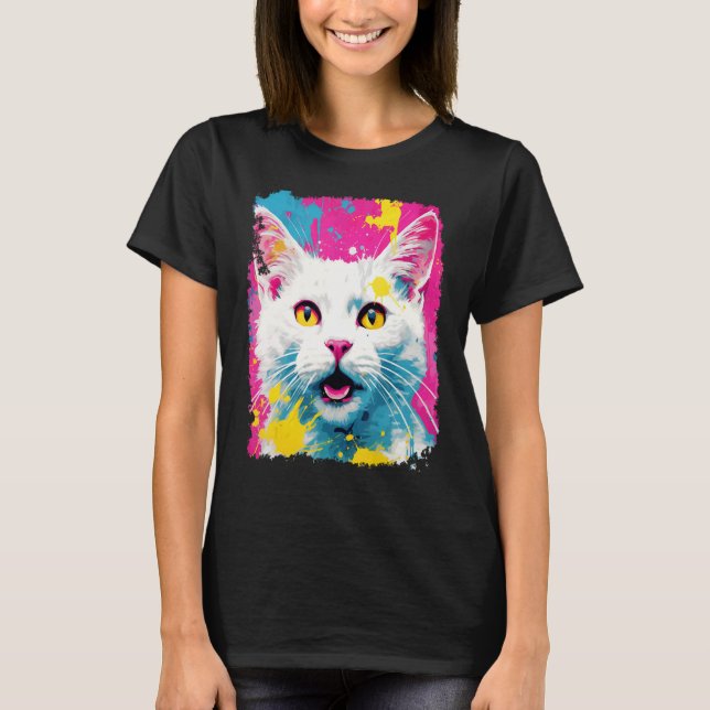 Camiseta Arte Pop Gato Branco (Frente)