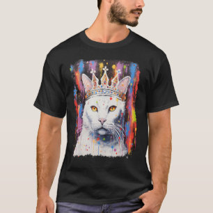 Camiseta Arte Pop Gato Branco Rei Rainha