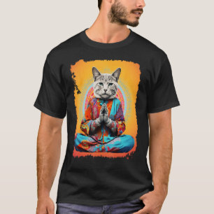 Camiseta Arte Pop Gato Oração Yoga Meditação