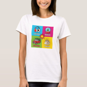 Camiseta Arte Pop Natal Ouvir Magia Entregar Infusão