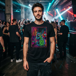 Camiseta Arte Pop Neon de Guaxinim Comendo Picles Lixo Retr