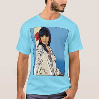 Camiseta Arte Pop Retro Cômica Mulher Hibisco Vermelho