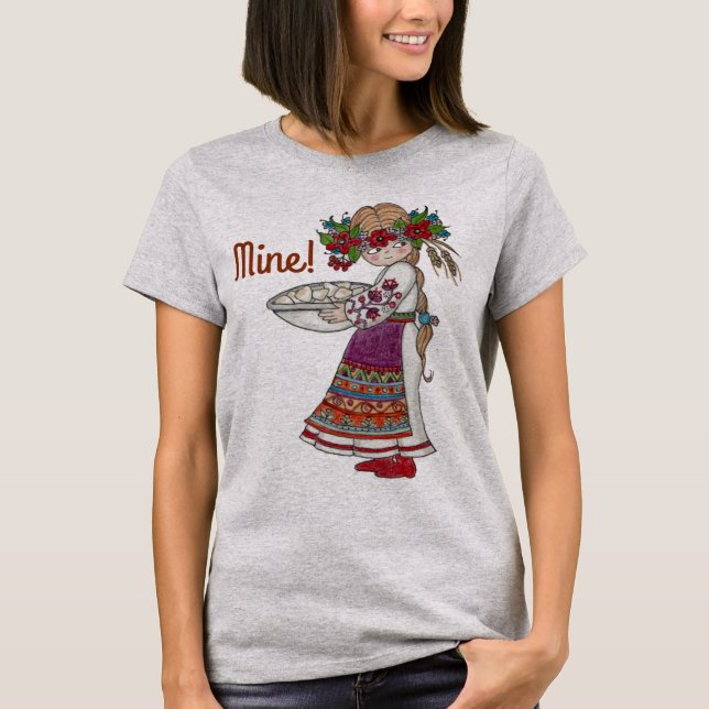 Camiseta Arte popular do ucraniano da menina de Perogie (Frente)
