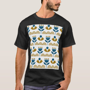 Camiseta Arte popular escandinava, padrão colorido.