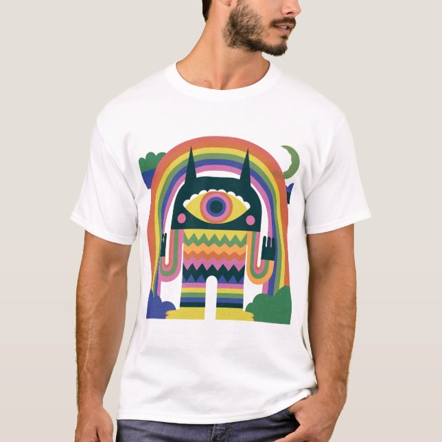 Camiseta Arte Popular Monstro de Um Olho Arco-íris (Frente)