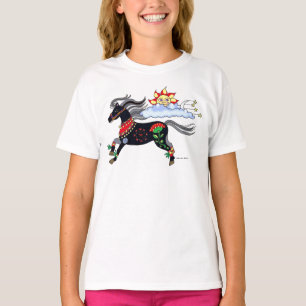 Camiseta Arte popular ucraniana do pônei do céu por Vera
