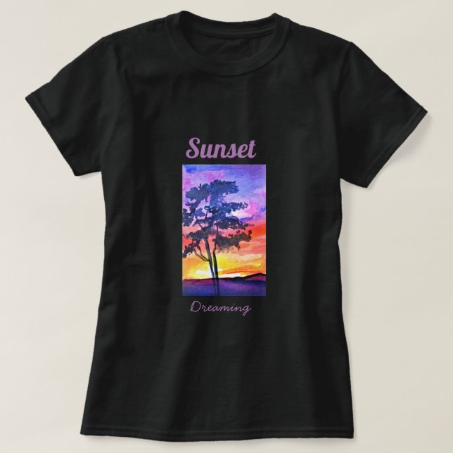 Camiseta Arte por aquarela da paisagem do Sonho Sunset (Frente do Design)
