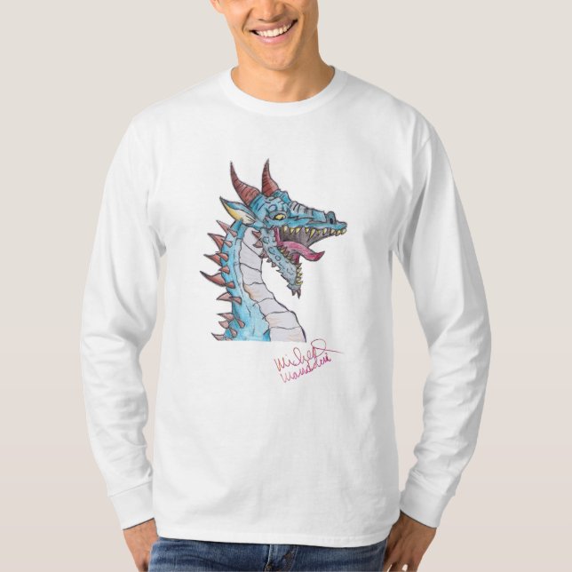 Camiseta Arte por Micheal Blue Dragon Long Sleeve T Shirt (Frente)