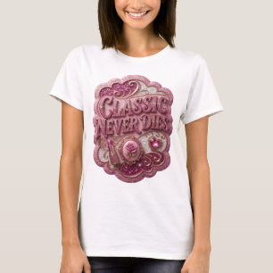 Camiseta Arte Portátil Rosa Nítido CLÁSSICO NUNCA MORRE
