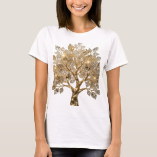 Camiseta Arte Prata Árvore Dourada da Vida Arte Vestível