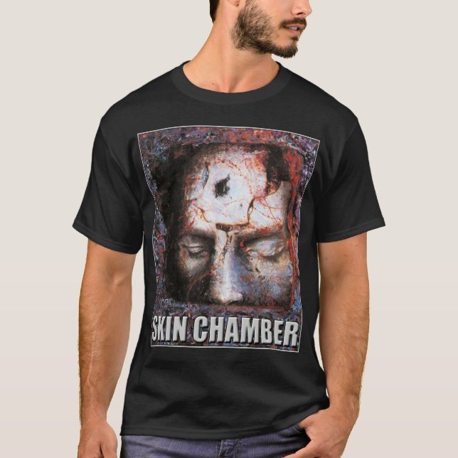 Camiseta Arte Preta "Trial" da Câmara da Pele (Frente)