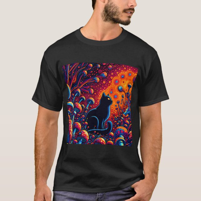 Camiseta Arte Psicodélica de Abstrato de Trippy Cat (Frente)