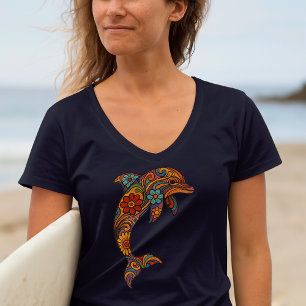 Camiseta Arte Psicodélica Retro de Golfinho