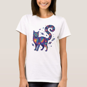 Camiseta Arte Psicodélico Cósmico Cauda Nebulosa de Gato