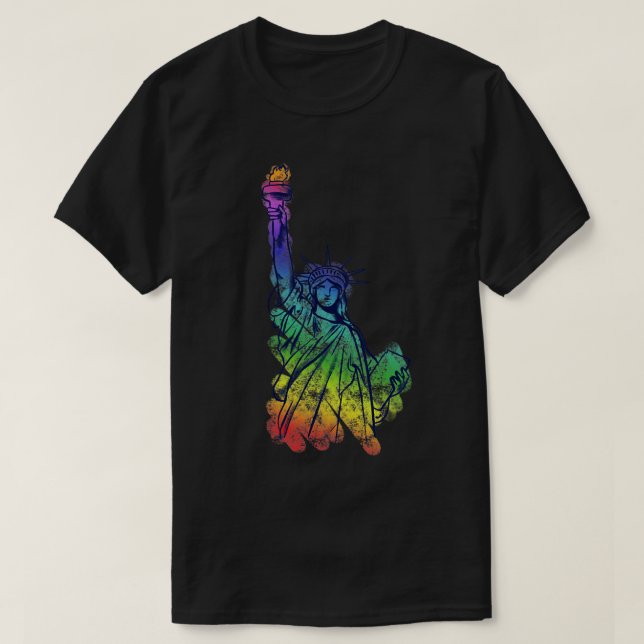 Camiseta Arte Rainbow Lady Liberty Pride (Frente do Design)